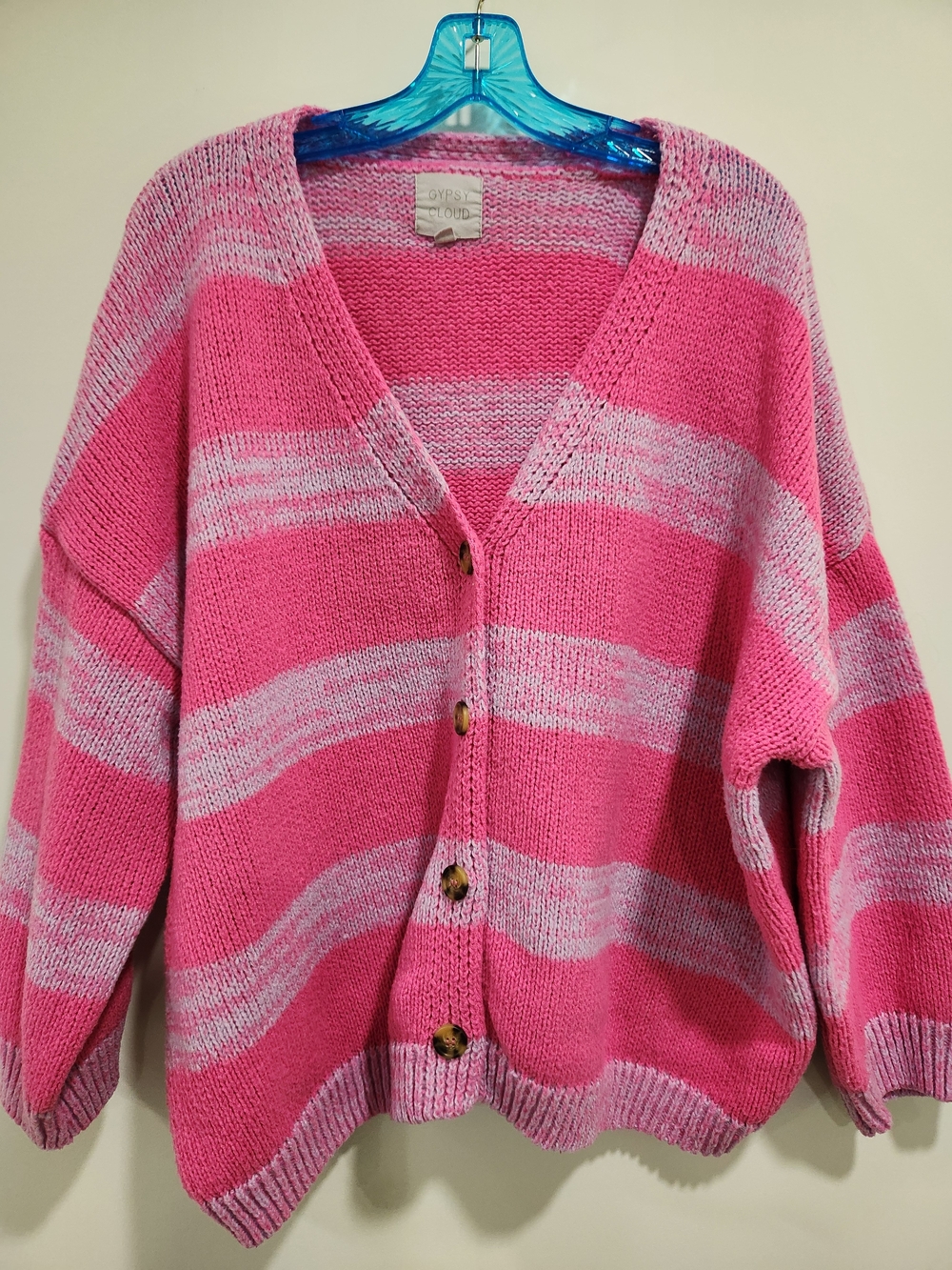 Striped Pink Button-Front Oversized Cardigan Sweater